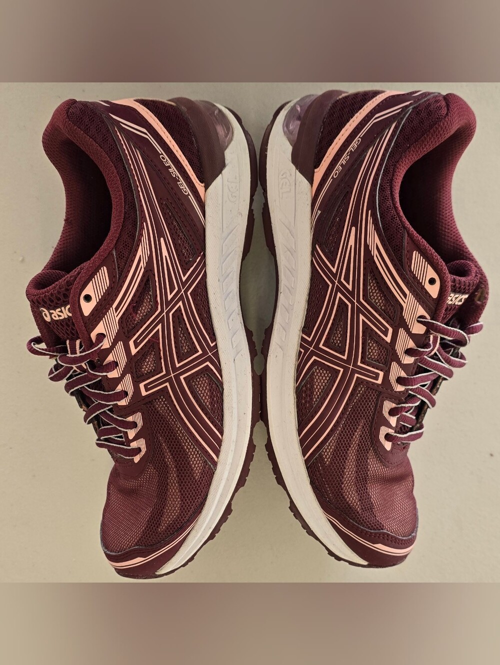 size 7 Asics Gel-1150 Women’s Burgundy Pink White Mesh Lace Up Running